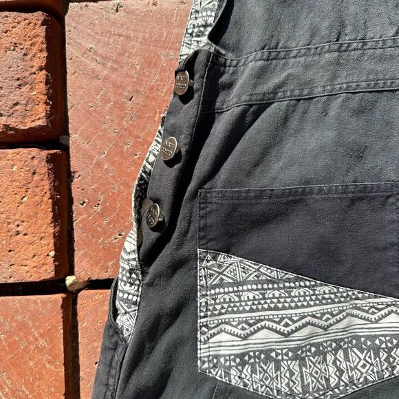 Vintage Nixit Black Overalls Men’s Medium Tribal Aztec Patch 90s Grunge Rare - Picture 8 of 9